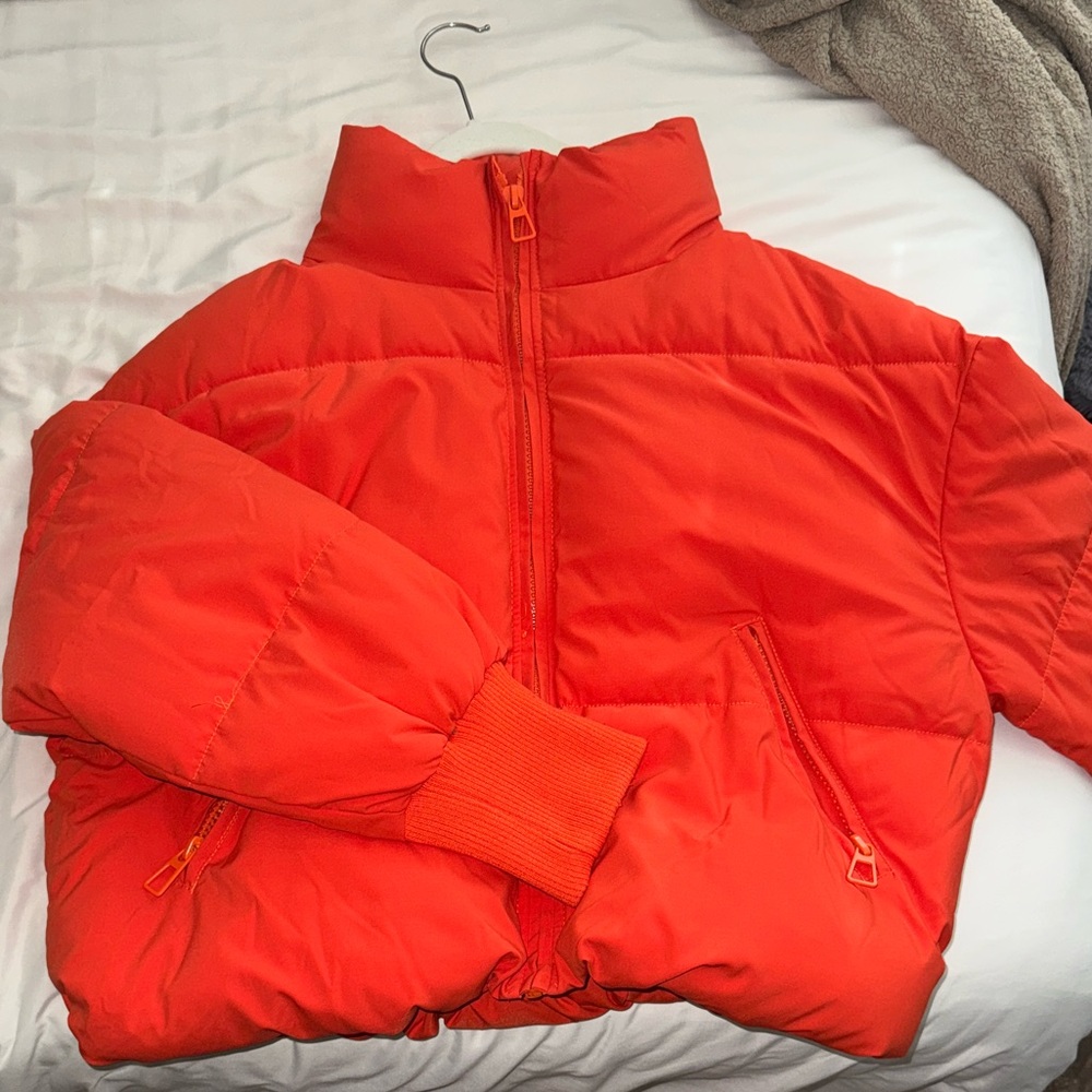 Beginning Boutique Bright Orange Puffer Jacket